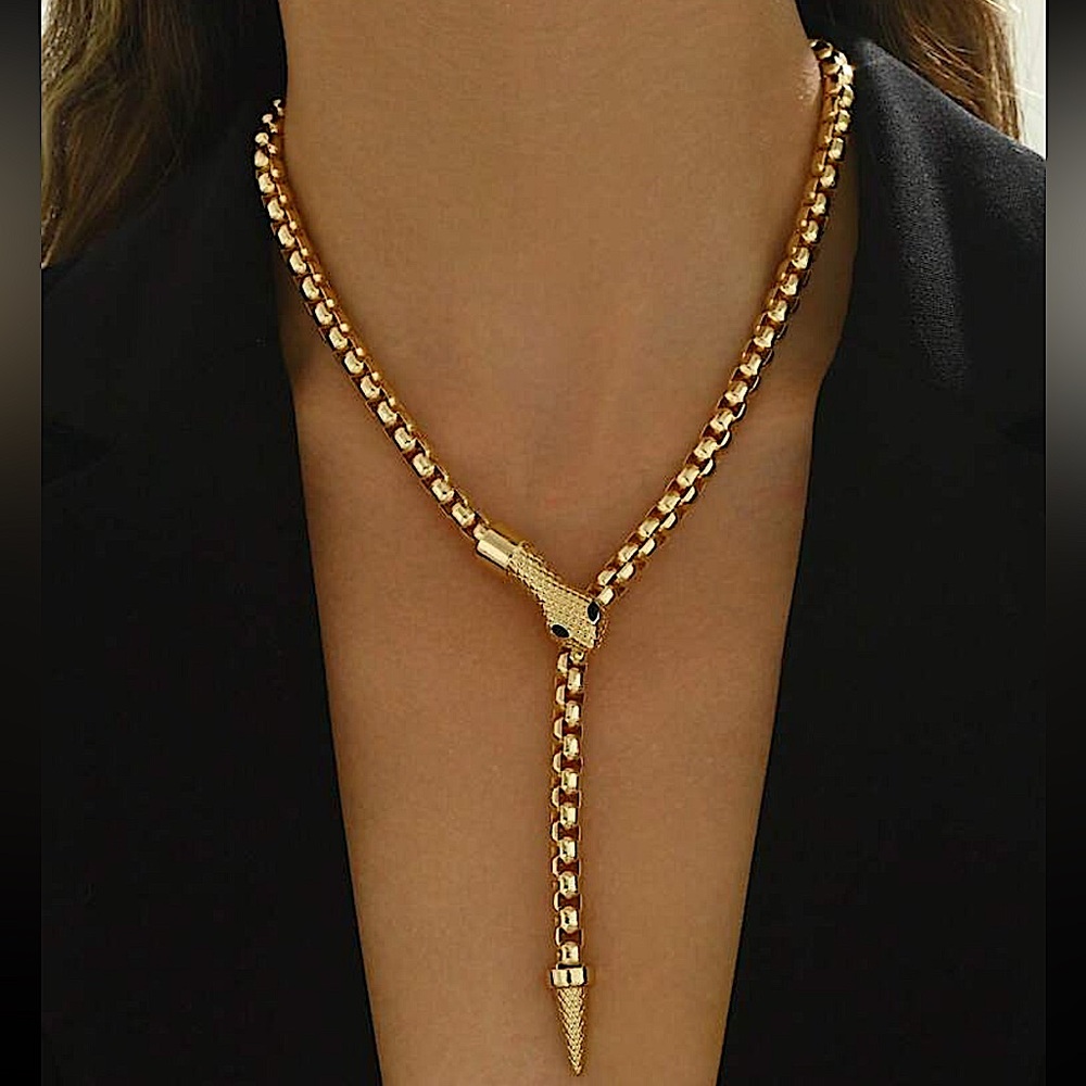 Stainless Steel Gold Snake Choker Necklace Chain Link Gold Plated - Picture 1 of 4